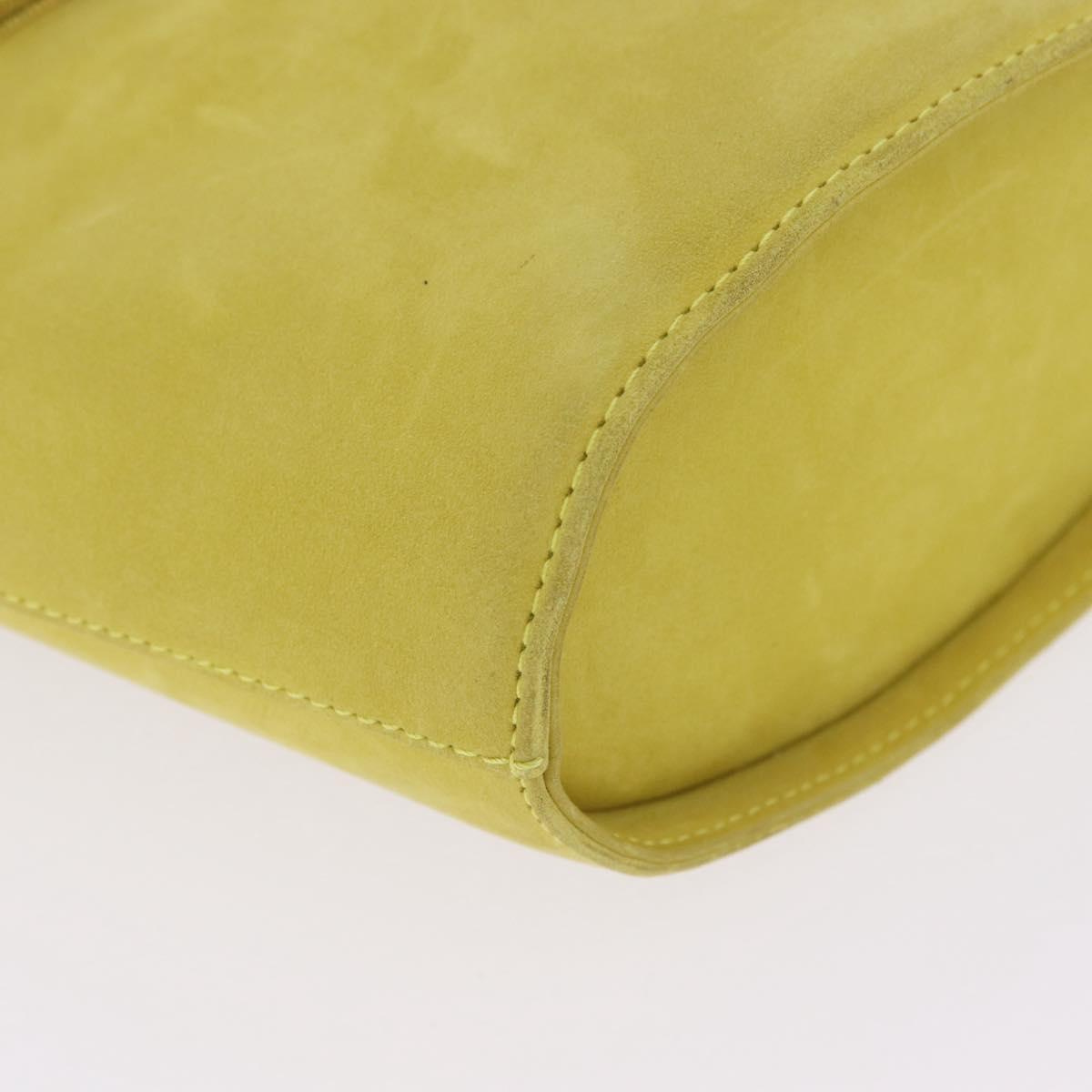 Salvatore Ferragamo Vara Ribbon Hand Bag Suede Yellow Silver Auth ka6920