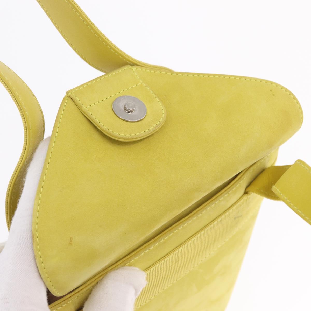 Salvatore Ferragamo Vara Ribbon Hand Bag Suede Yellow Silver Auth ka6920