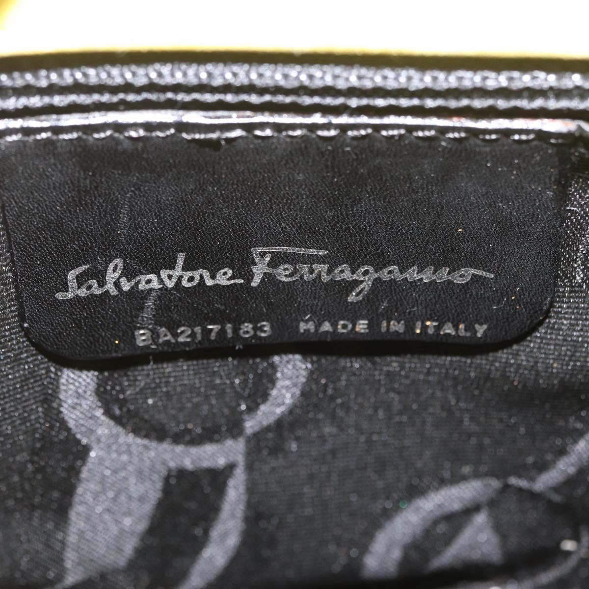 Salvatore Ferragamo Vara Ribbon Hand Bag Suede Yellow Silver Auth ka6920