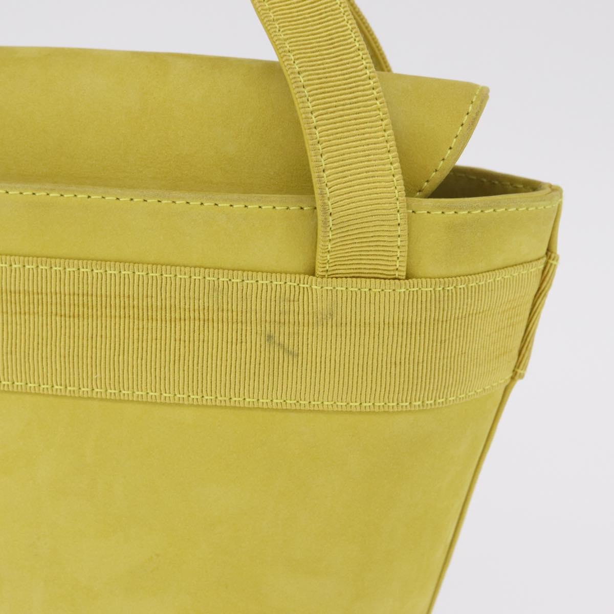 Salvatore Ferragamo Vara Ribbon Hand Bag Suede Yellow Silver Auth ka6920