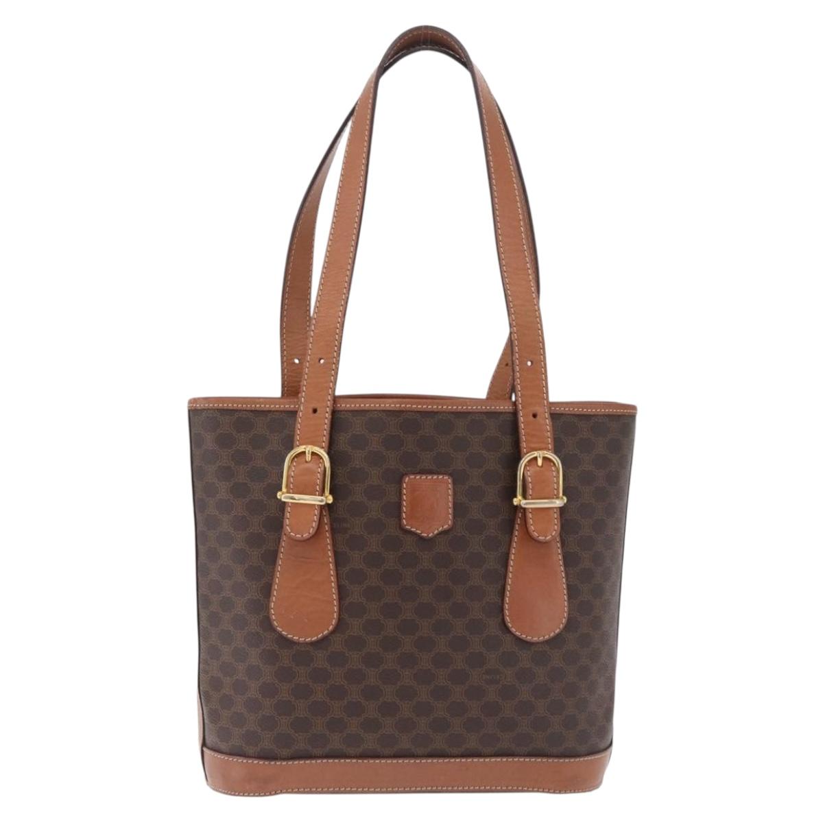 CELINE Macadam Canvas Tote Bag PVC Leather Brown Gold Auth ka6921