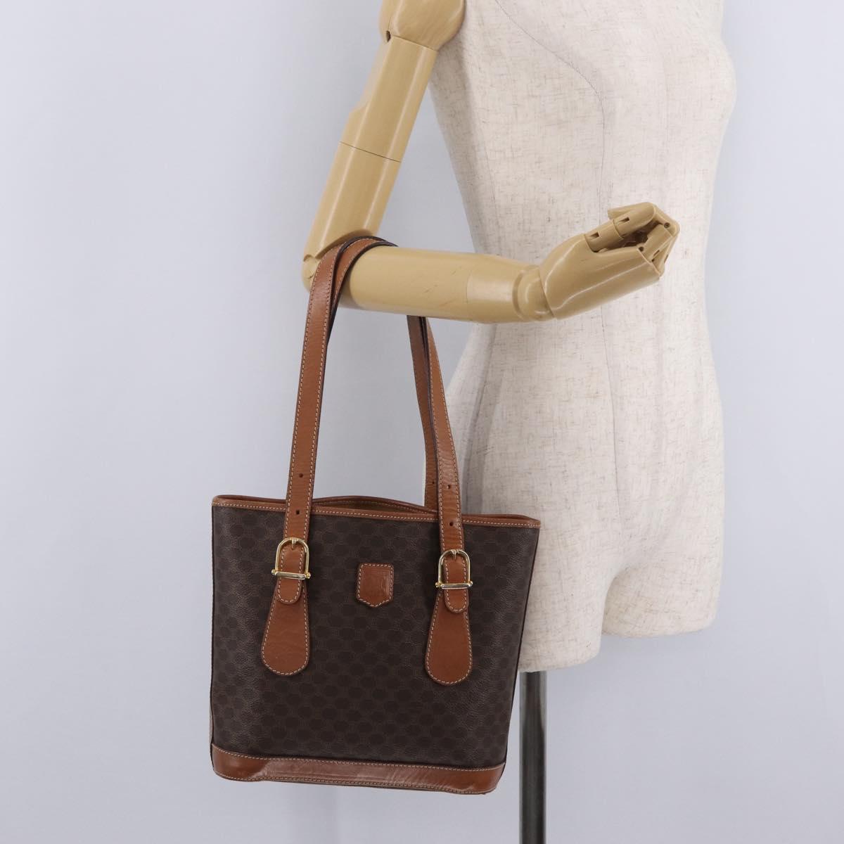 CELINE Macadam Canvas Tote Bag PVC Leather Brown Gold Auth ka6921