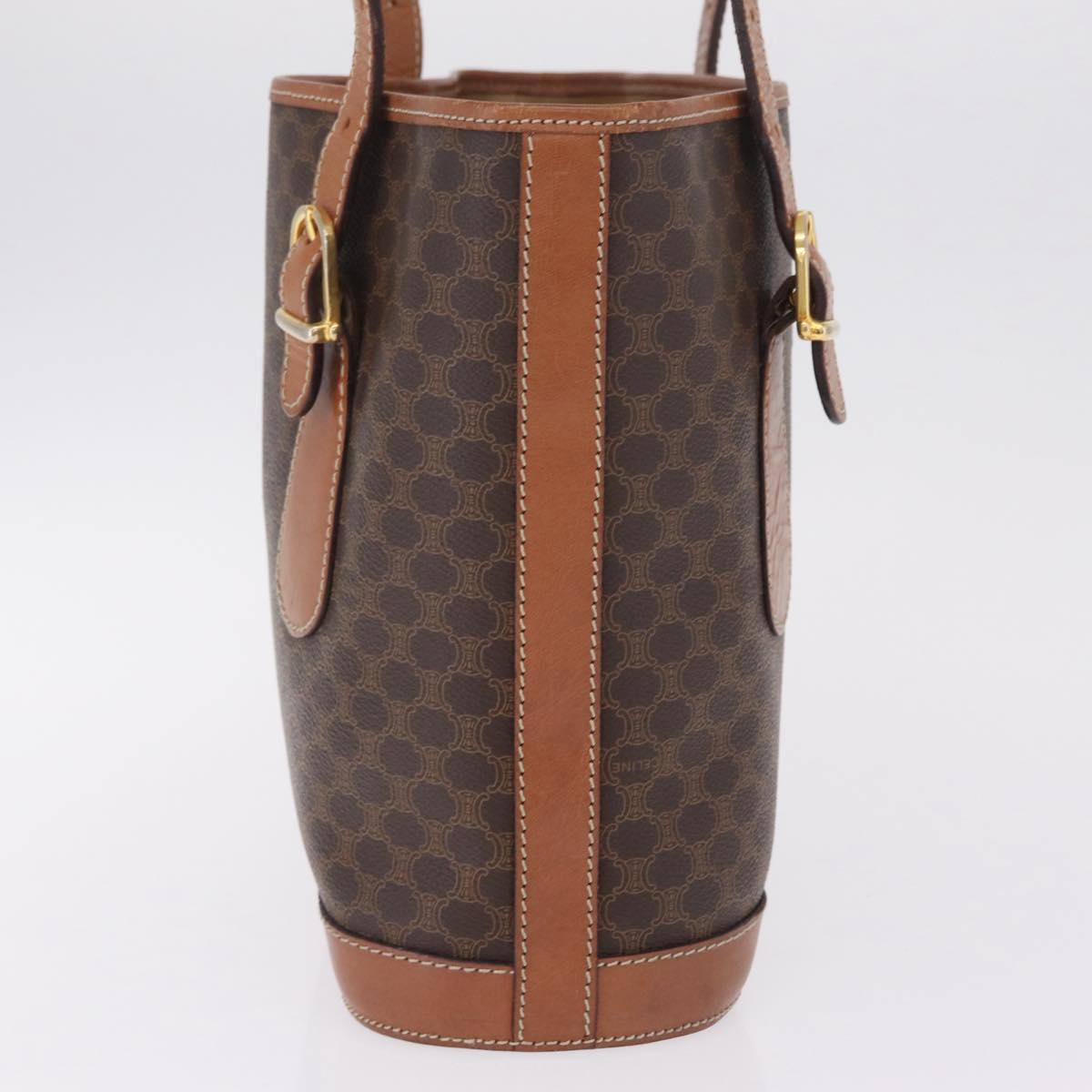 CELINE Macadam Canvas Tote Bag PVC Leather Brown Gold Auth ka6921