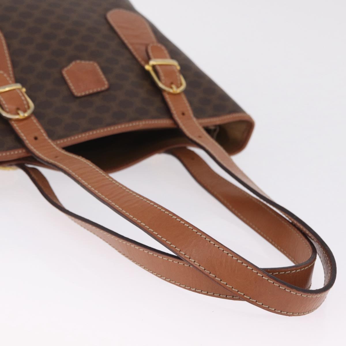CELINE Macadam Canvas Tote Bag PVC Leather Brown Gold Auth ka6921