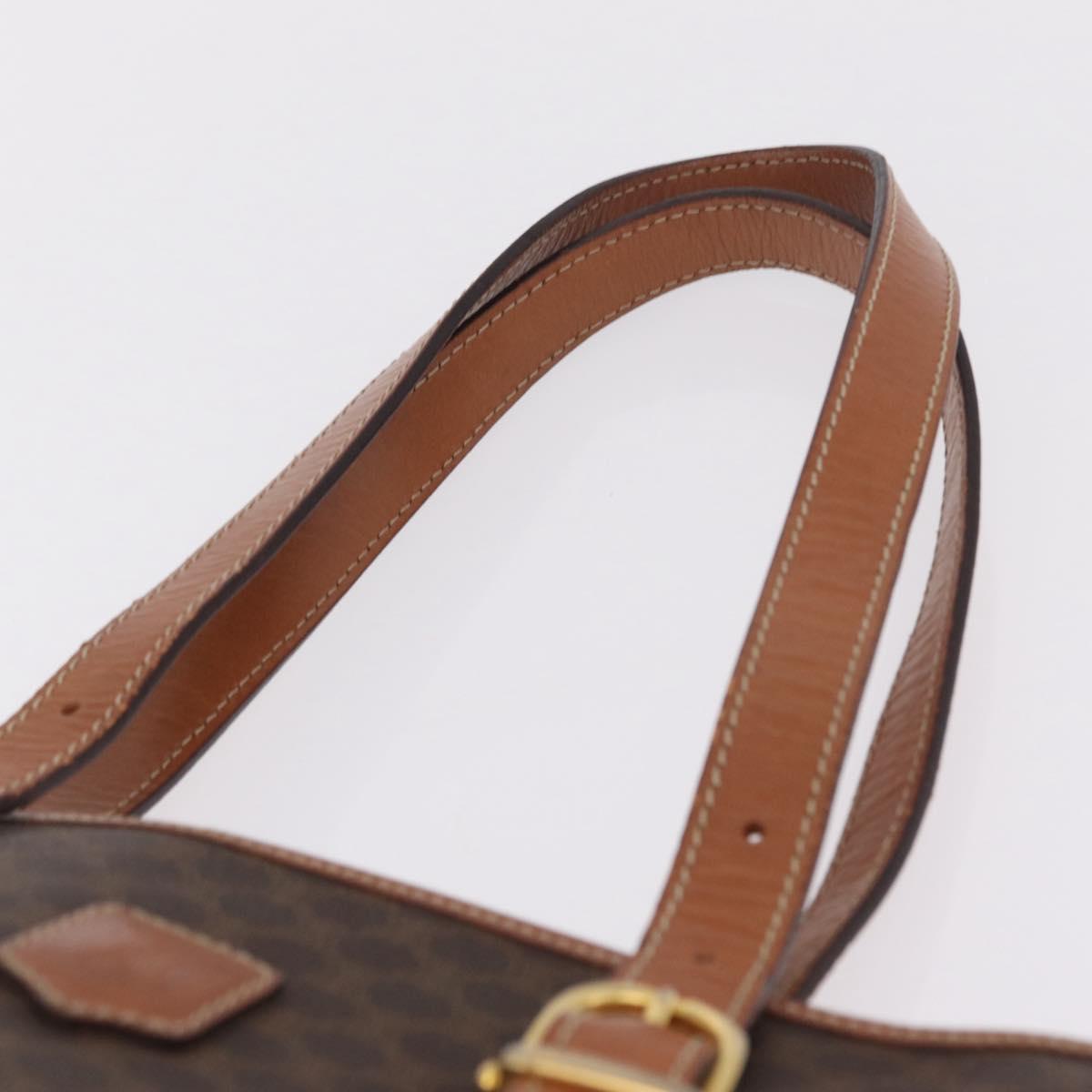CELINE Macadam Canvas Tote Bag PVC Leather Brown Gold Auth ka6921