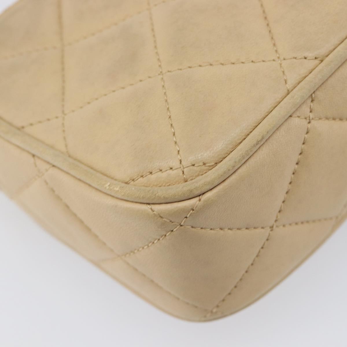CHANEL Matelasse Chain Shoulder Bag Lamb Skin Beige Gold CC Auth ka6924A