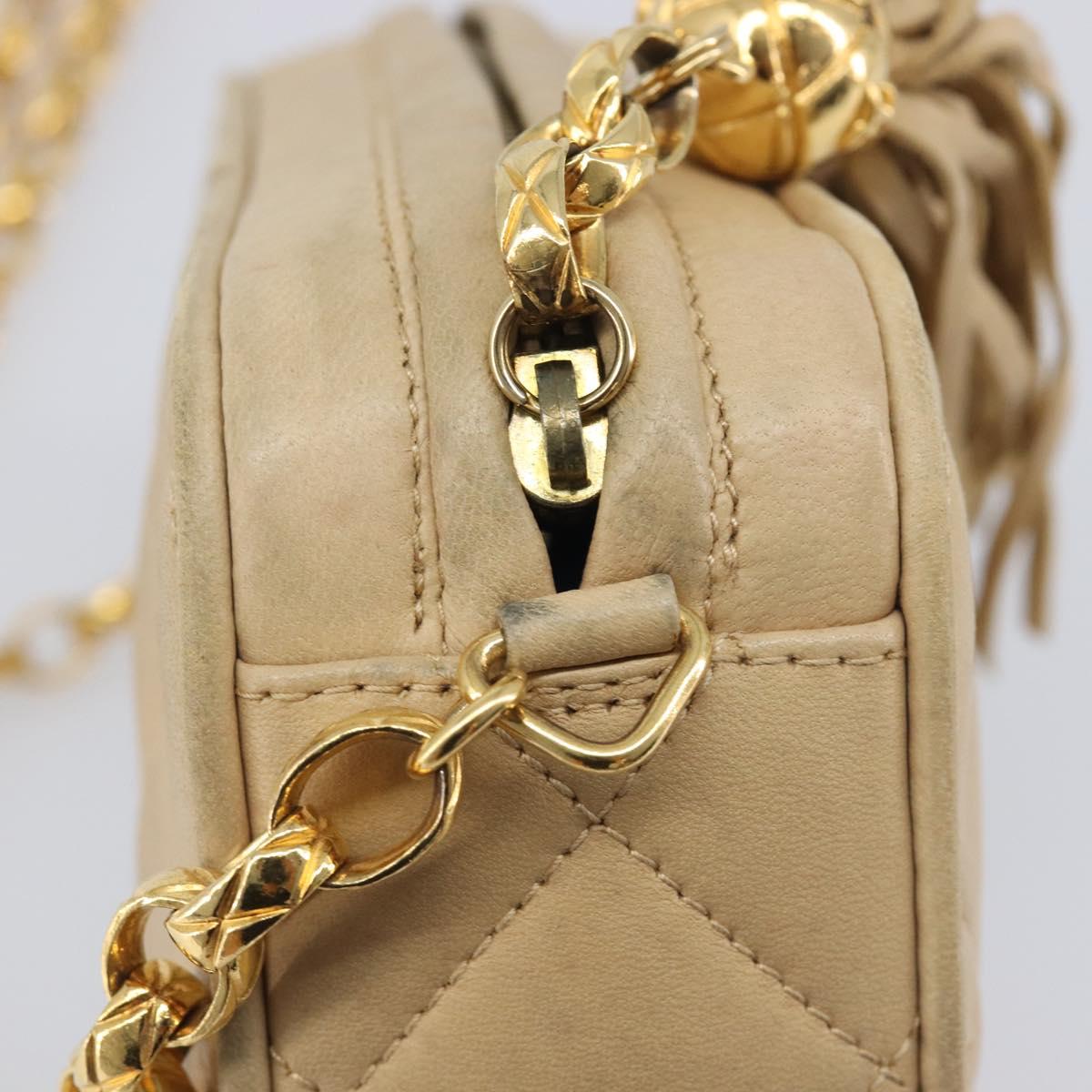 CHANEL Matelasse Chain Shoulder Bag Lamb Skin Beige Gold CC Auth ka6924A
