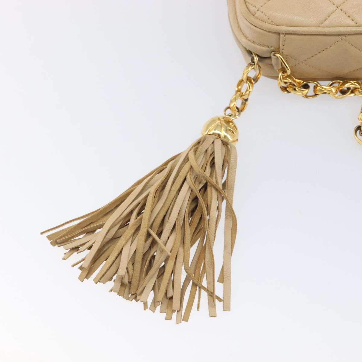 CHANEL Matelasse Chain Shoulder Bag Lamb Skin Beige Gold CC Auth ka6924A