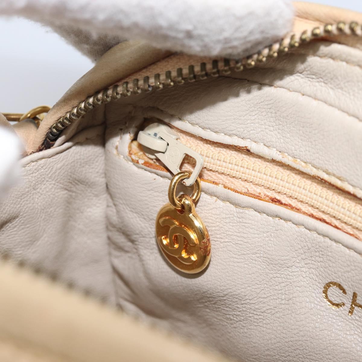CHANEL Matelasse Chain Shoulder Bag Lamb Skin Beige Gold CC Auth ka6924A