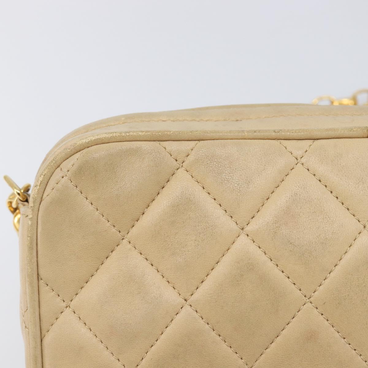 CHANEL Matelasse Chain Shoulder Bag Lamb Skin Beige Gold CC Auth ka6924A