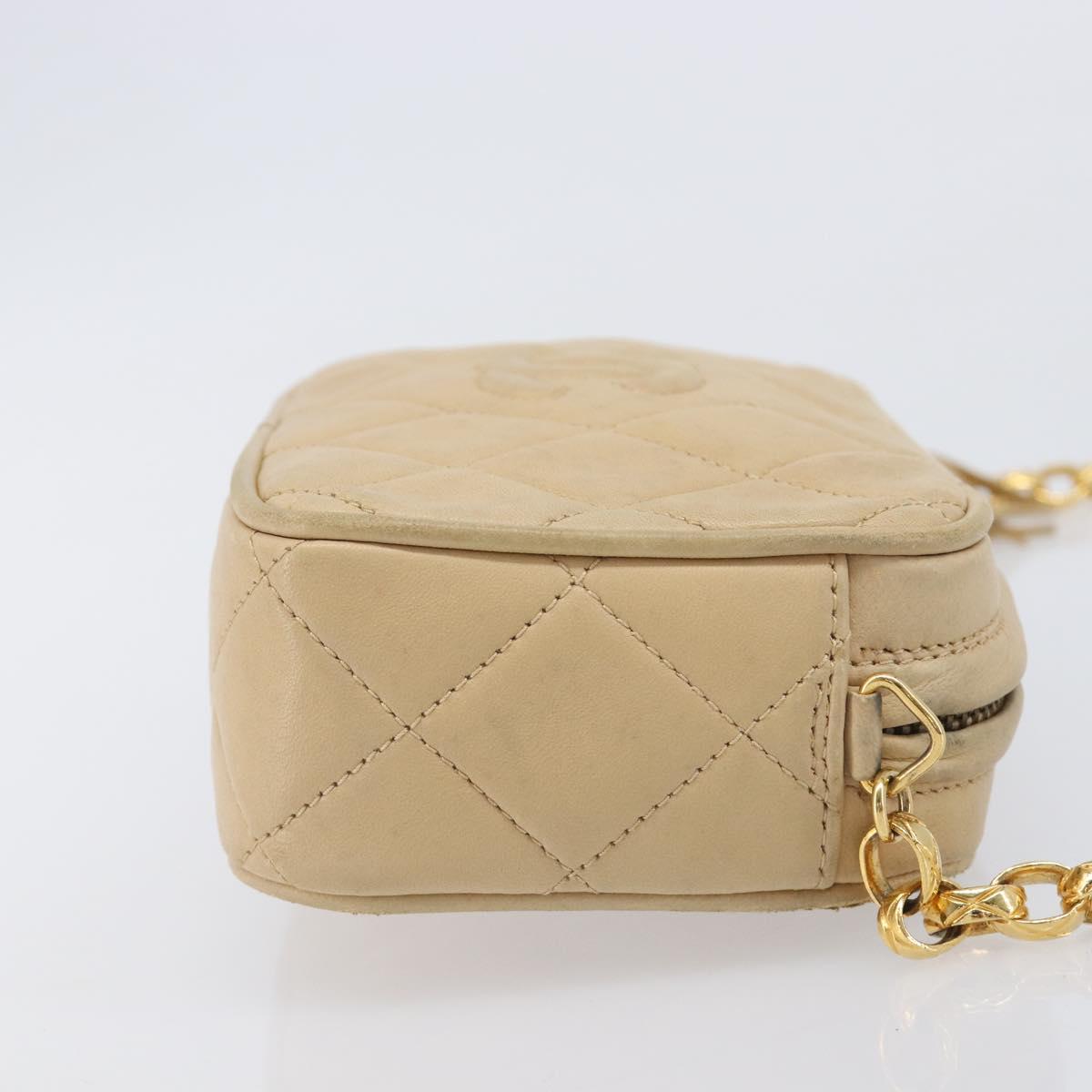 CHANEL Matelasse Chain Shoulder Bag Lamb Skin Beige Gold CC Auth ka6924A