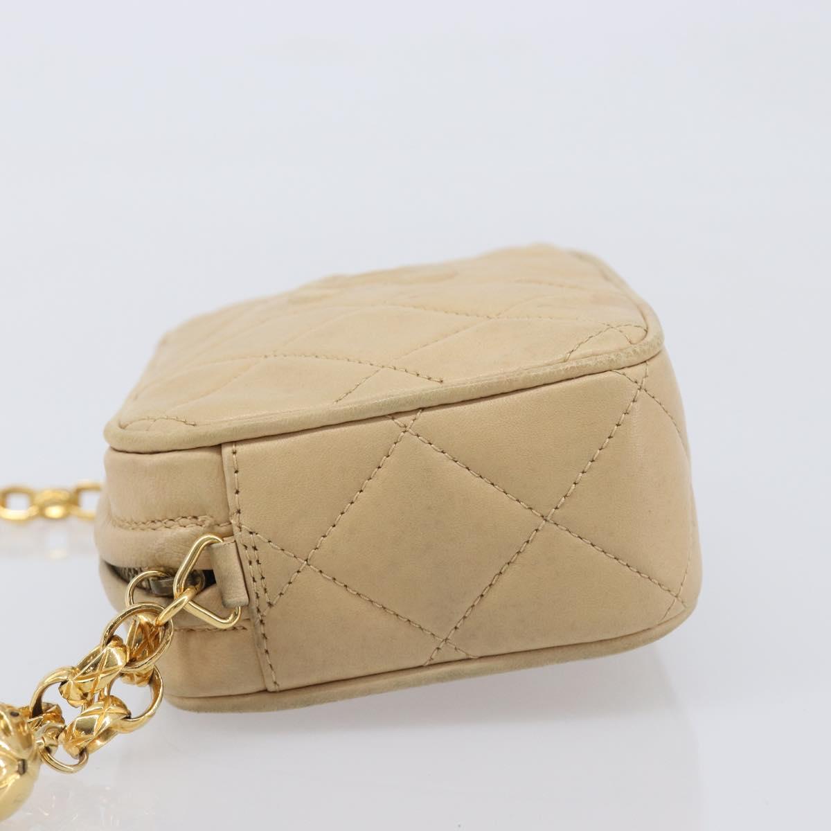 CHANEL Matelasse Chain Shoulder Bag Lamb Skin Beige Gold CC Auth ka6924A