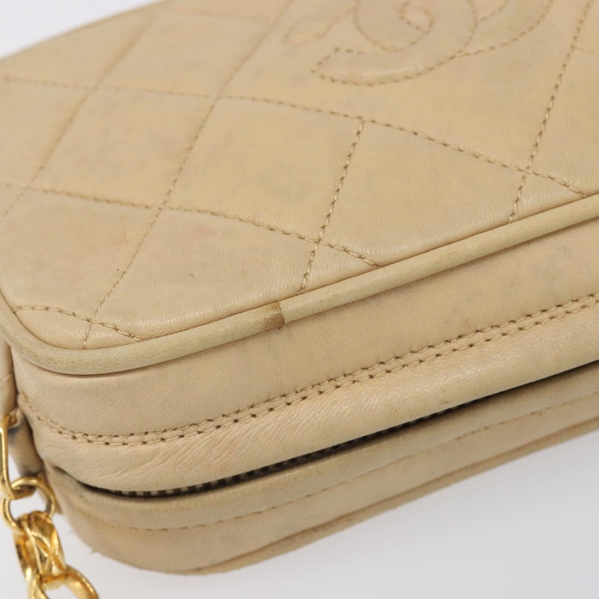 CHANEL Matelasse Chain Shoulder Bag Lamb Skin Beige Gold CC Auth ka6924A
