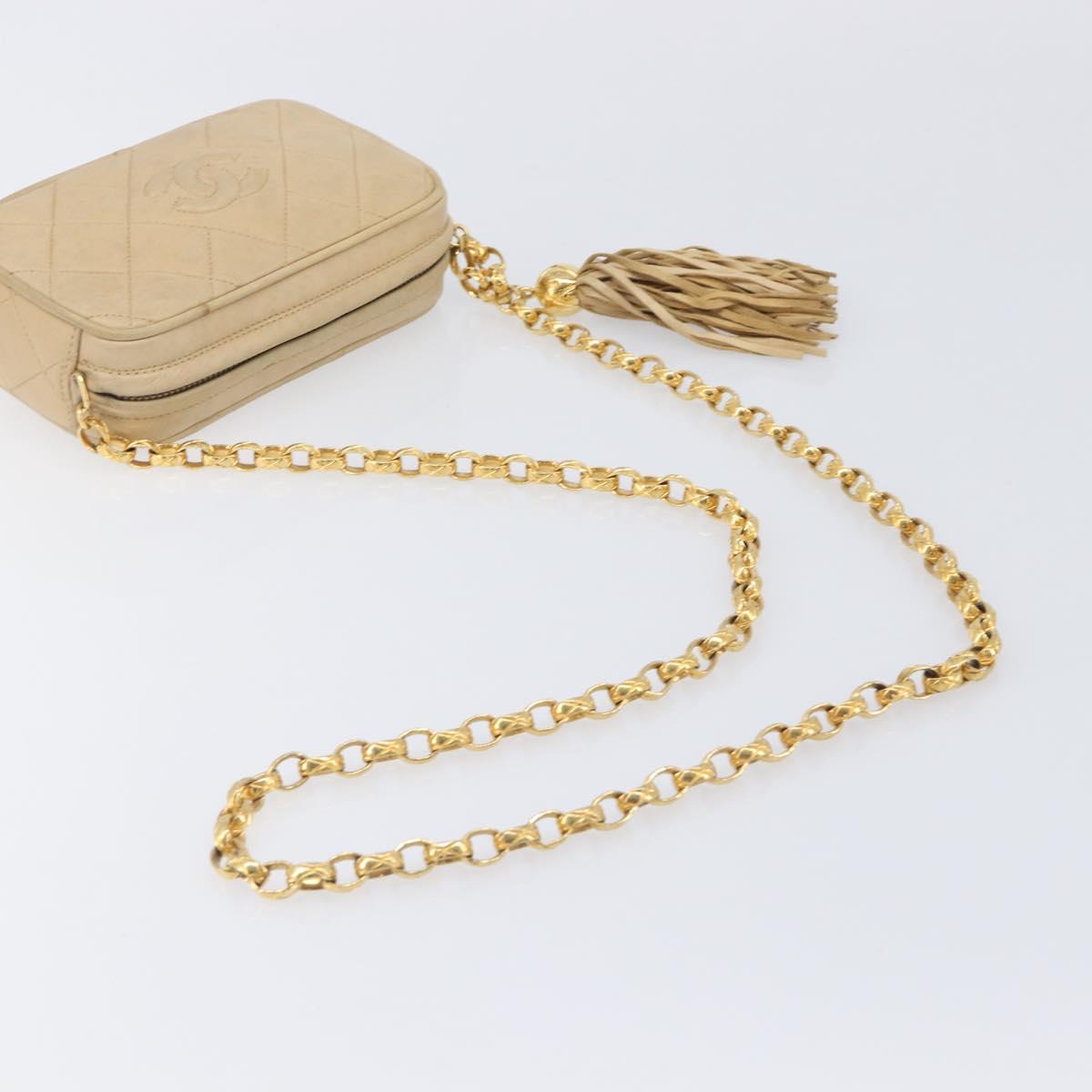 CHANEL Matelasse Chain Shoulder Bag Lamb Skin Beige Gold CC Auth ka6924A