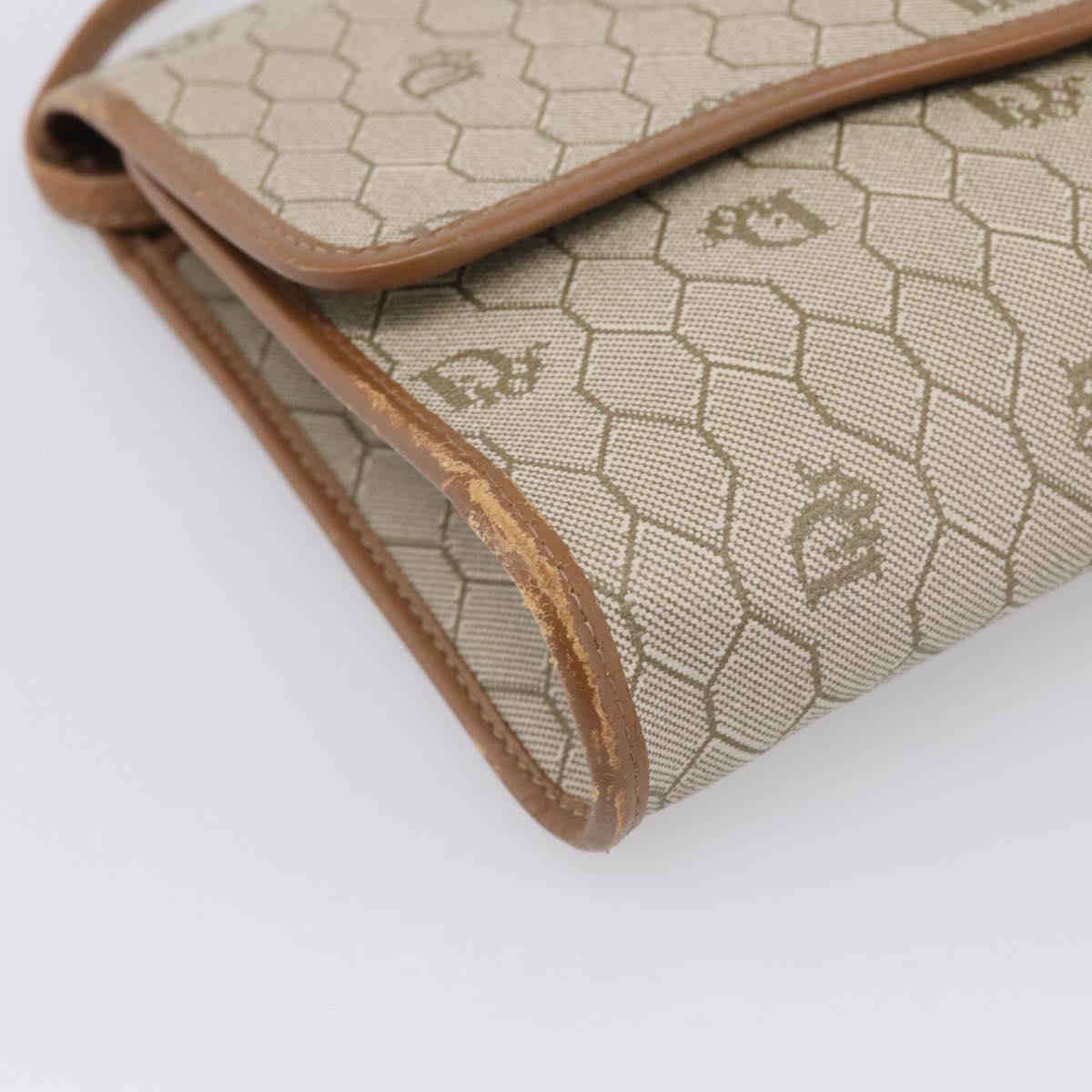 Christian Dior Honeycomb Canvas Shoulder Bag PVC Beige Gold Auth ka6925