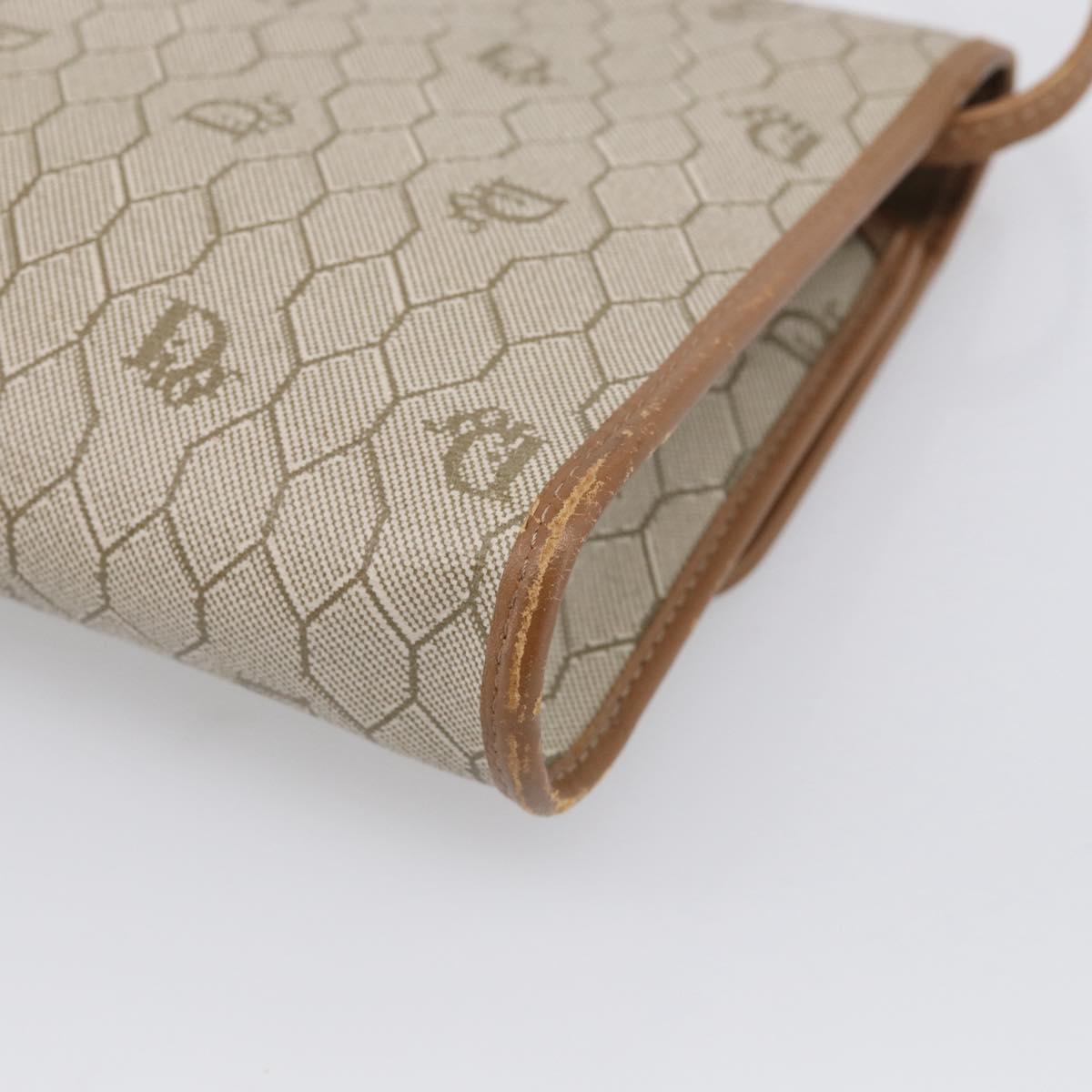 Christian Dior Honeycomb Canvas Shoulder Bag PVC Beige Gold Auth ka6925