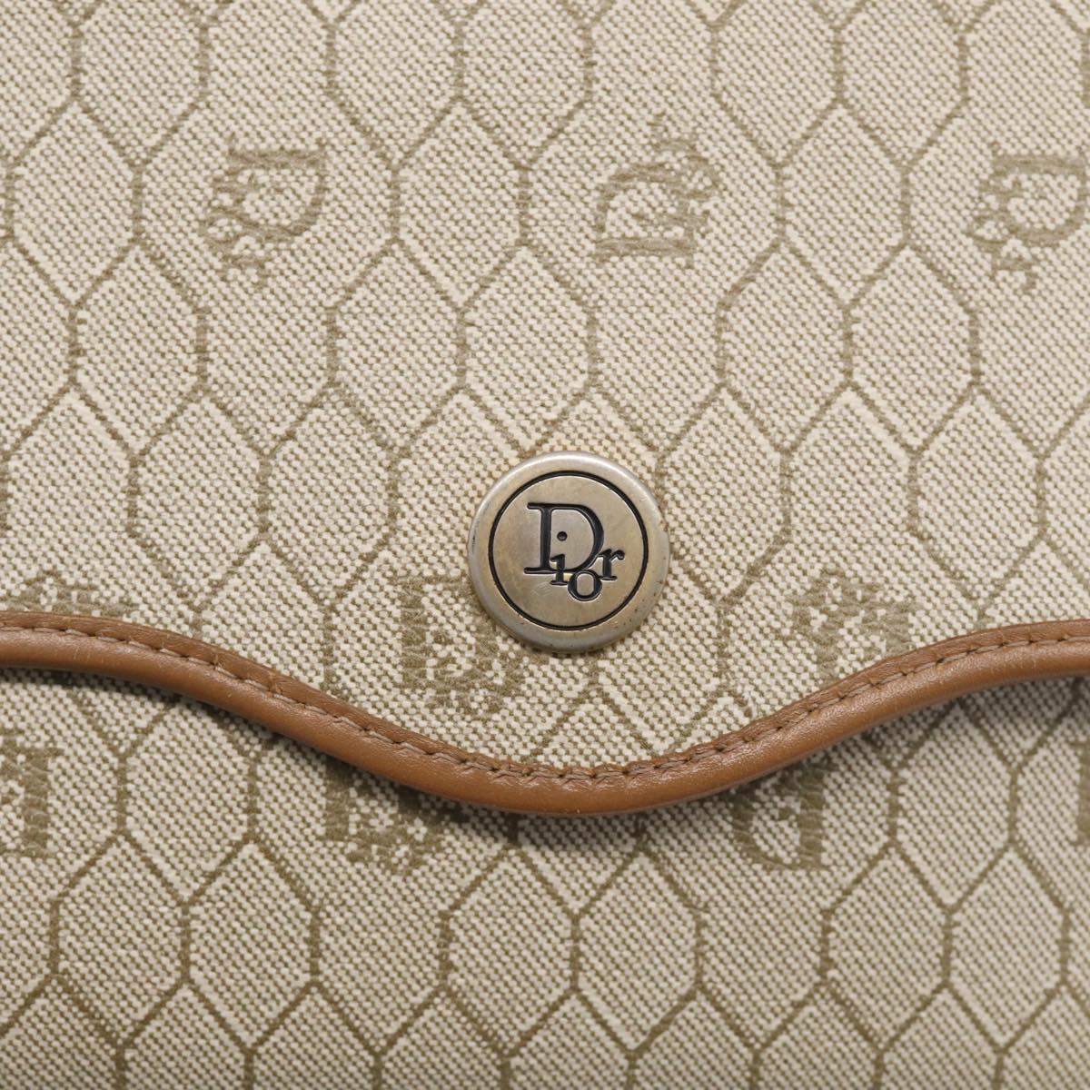 Christian Dior Honeycomb Canvas Shoulder Bag PVC Beige Gold Auth ka6925
