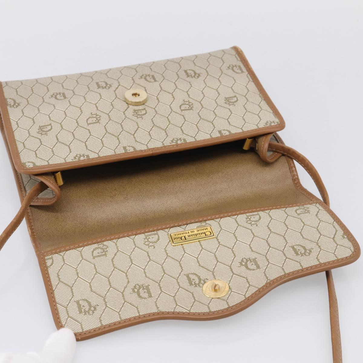 Christian Dior Honeycomb Canvas Shoulder Bag PVC Beige Gold Auth ka6925
