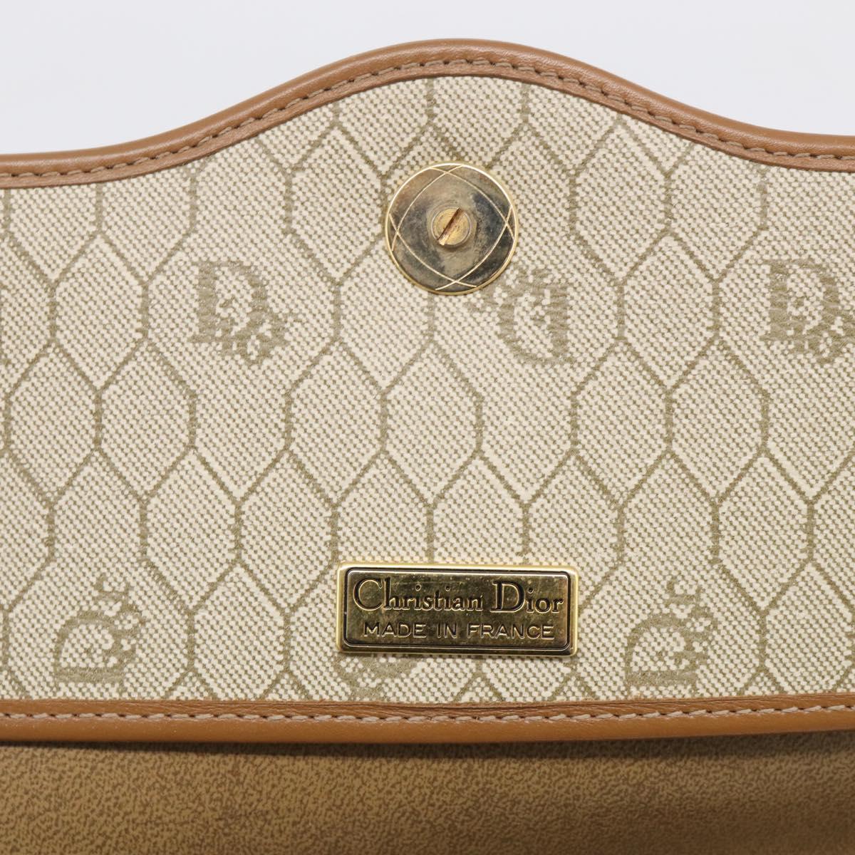 Christian Dior Honeycomb Canvas Shoulder Bag PVC Beige Gold Auth ka6925