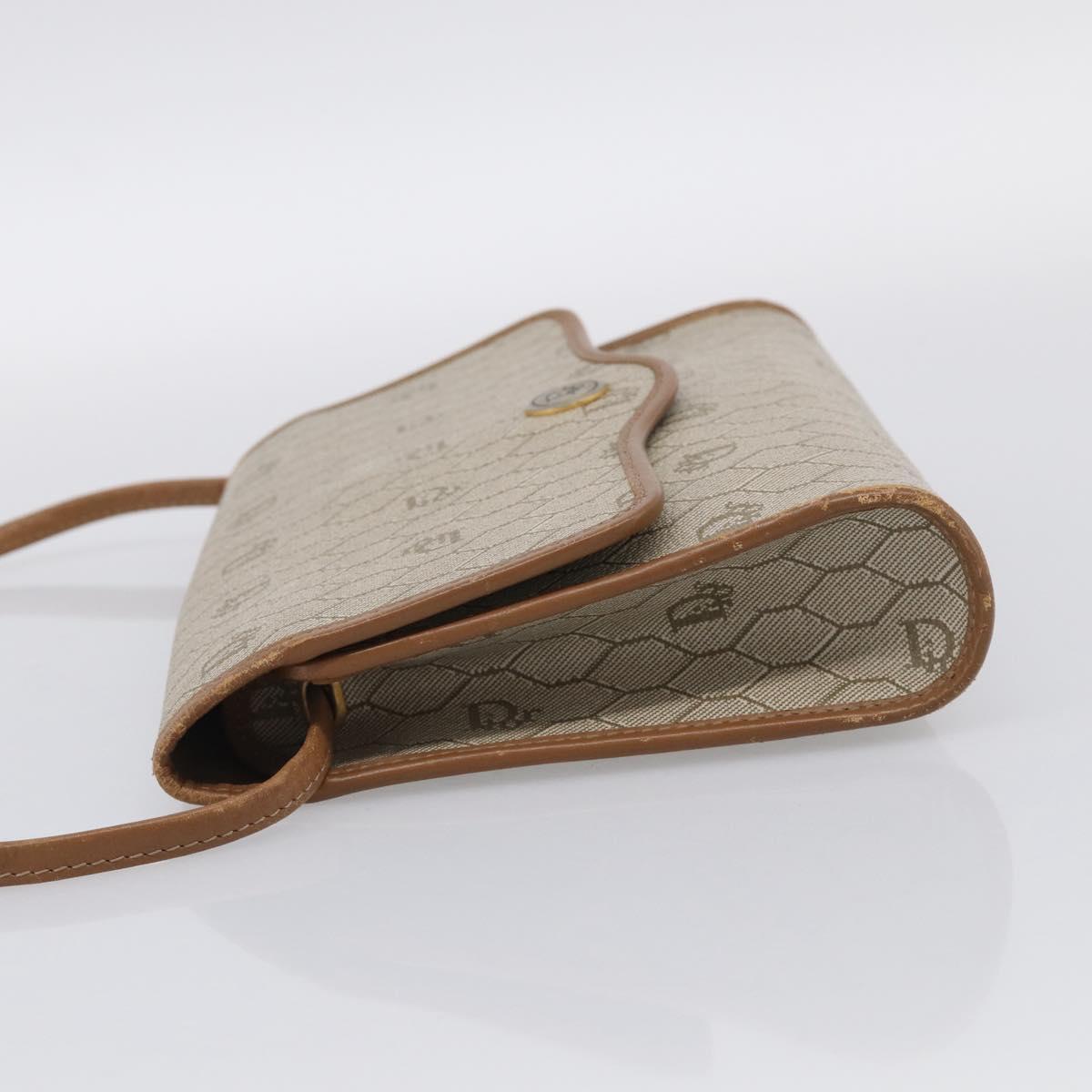 Christian Dior Honeycomb Canvas Shoulder Bag PVC Beige Gold Auth ka6925