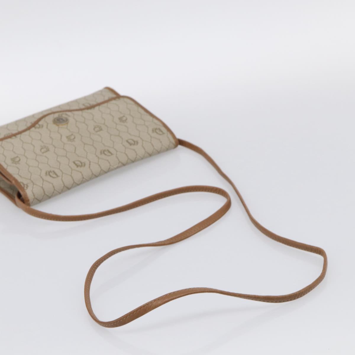 Christian Dior Honeycomb Canvas Shoulder Bag PVC Beige Gold Auth ka6925
