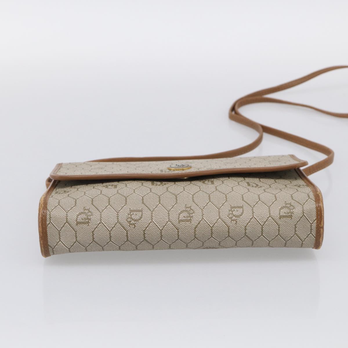 Christian Dior Honeycomb Canvas Shoulder Bag PVC Beige Gold Auth ka6925