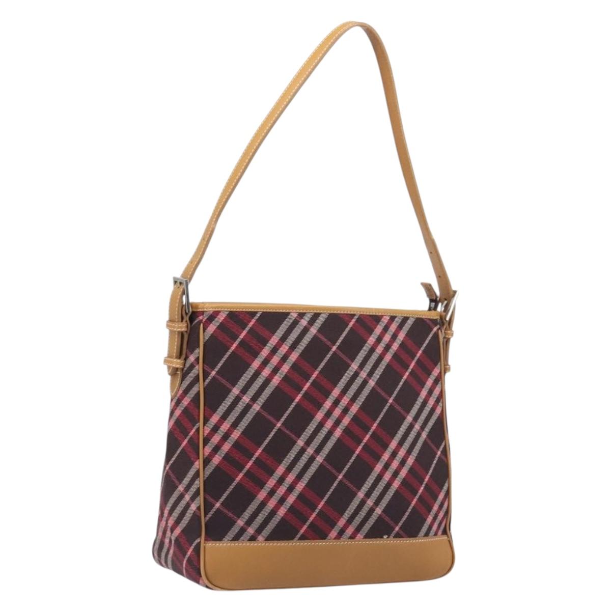 BURBERRY Nova Check Blue Label Shoulder Bag Canvas Red Silver Auth ka6927