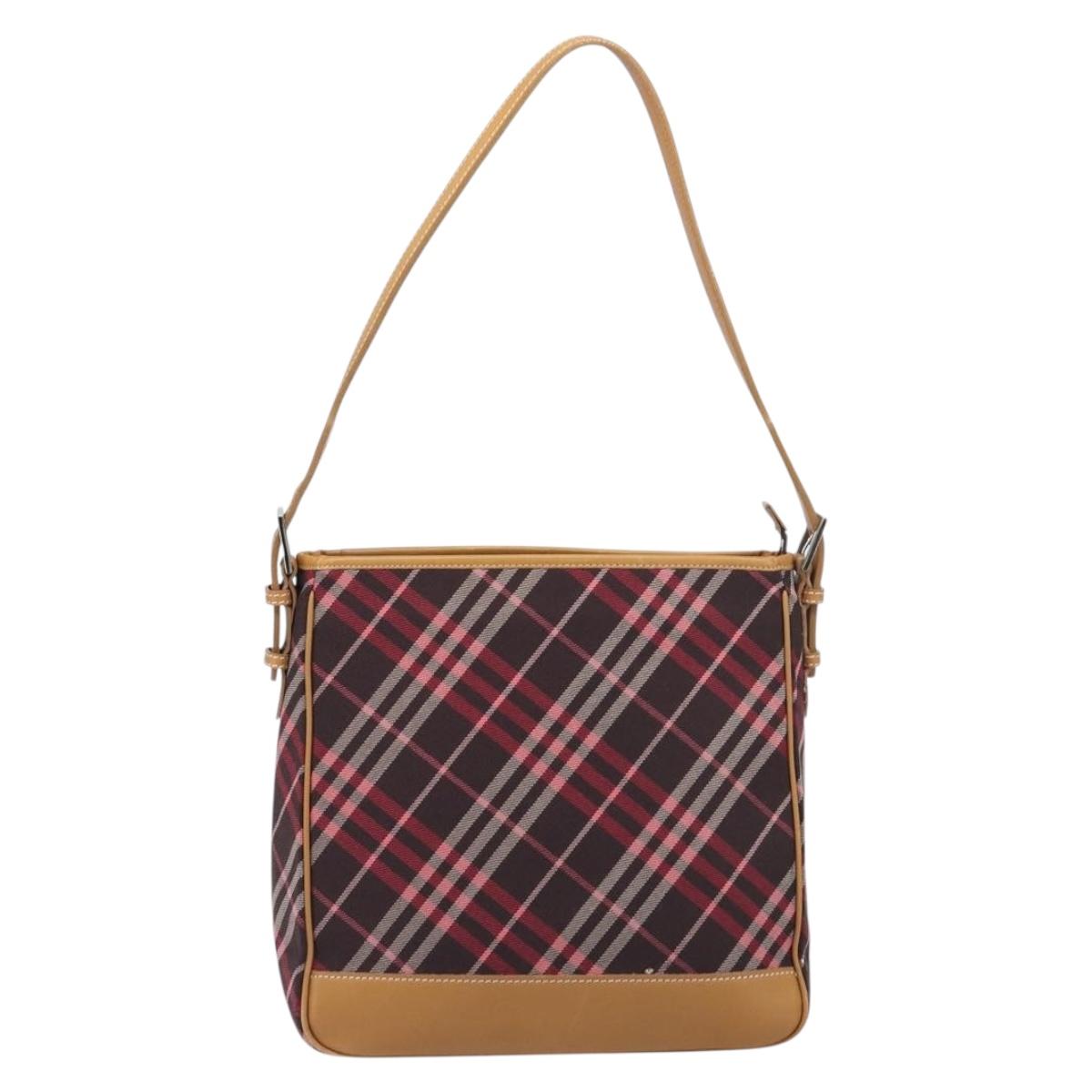 BURBERRY Nova Check Blue Label Shoulder Bag Canvas Red Silver Auth ka6927