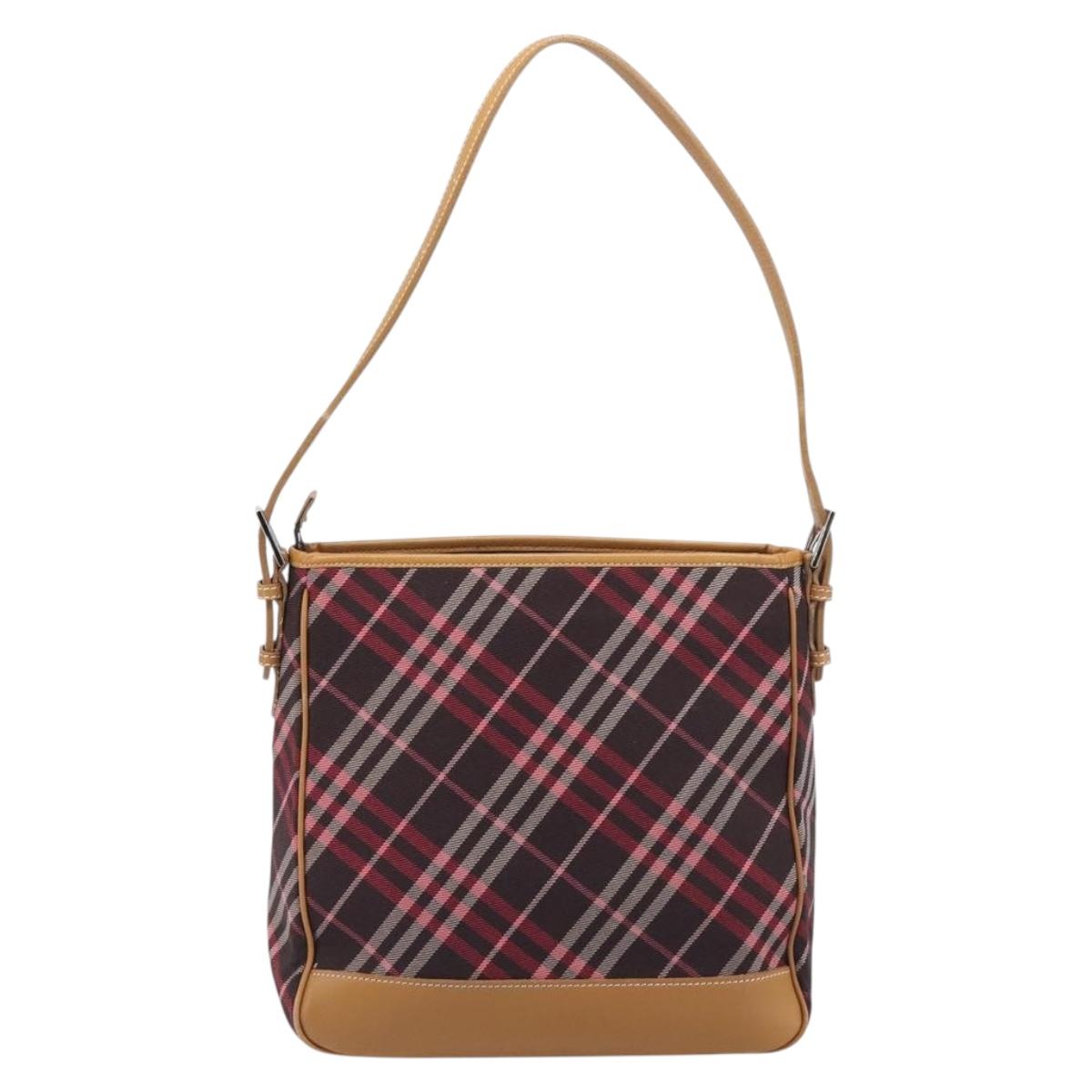 BURBERRY Nova Check Blue Label Shoulder Bag Canvas Red Silver Auth ka6927