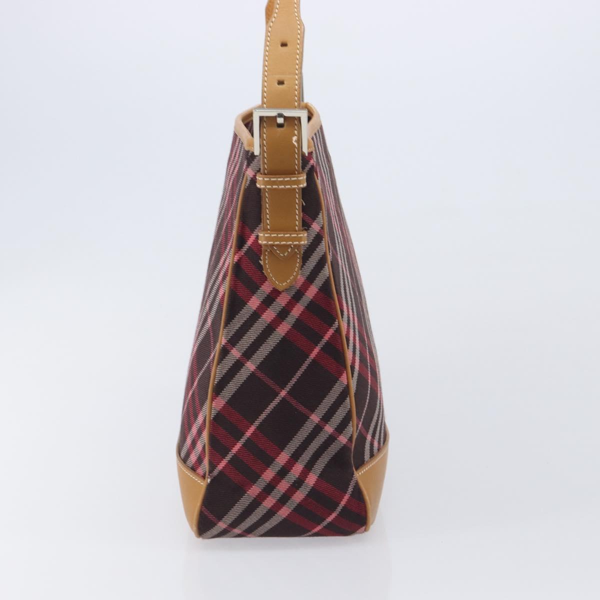 BURBERRY Nova Check Blue Label Shoulder Bag Canvas Red Silver Auth ka6927