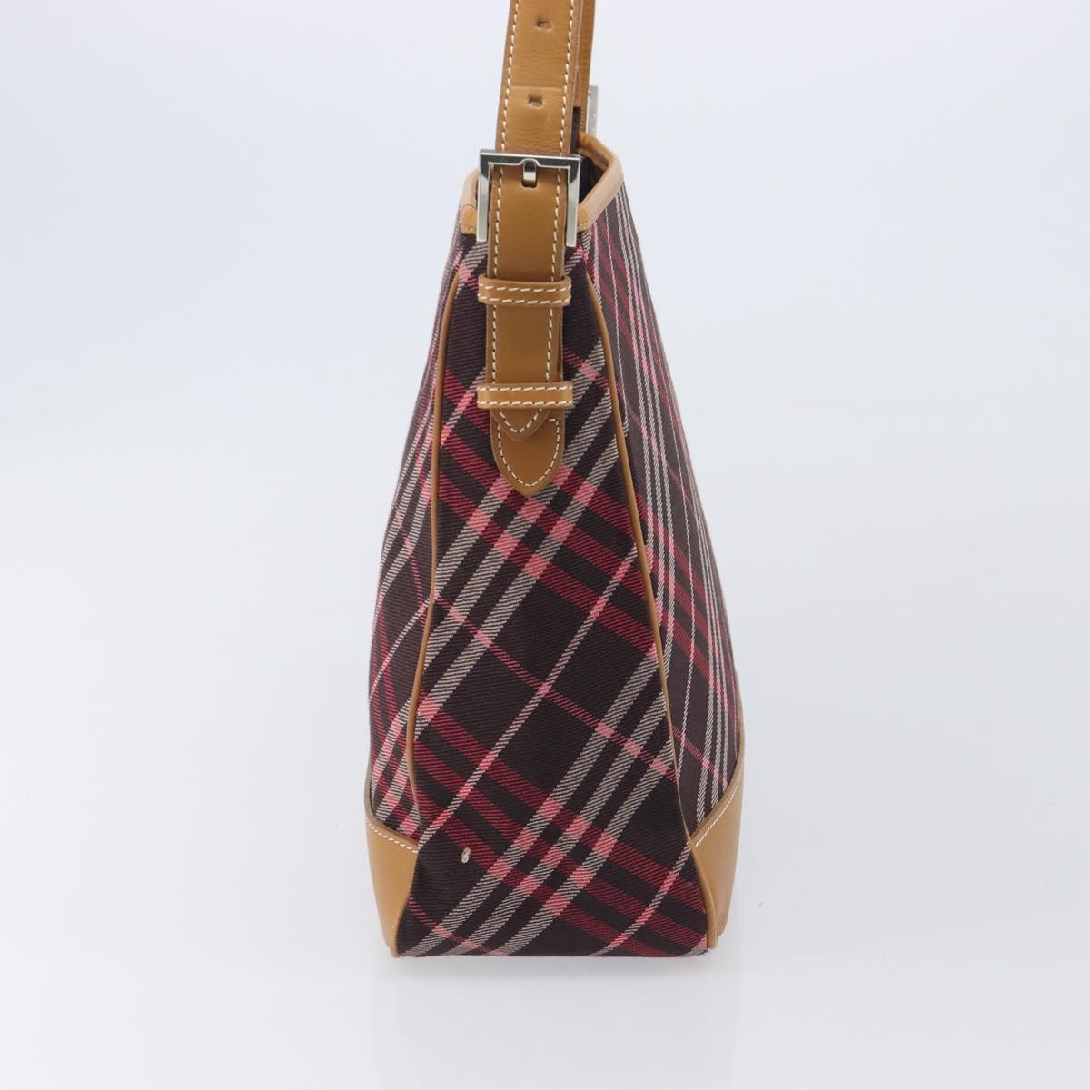 BURBERRY Nova Check Blue Label Shoulder Bag Canvas Red Silver Auth ka6927
