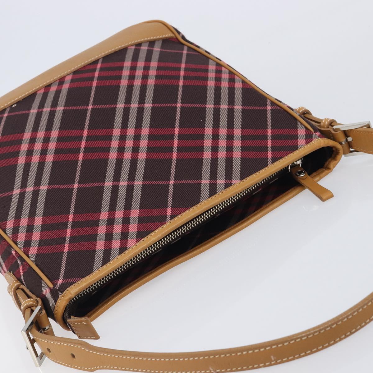 BURBERRY Nova Check Blue Label Shoulder Bag Canvas Red Silver Auth ka6927