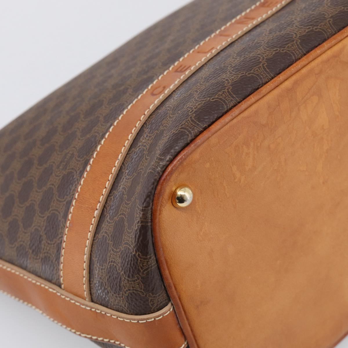 CELINE Macadam Canvas Shoulder Bag PVC Leather Brown Gold Auth ka6930