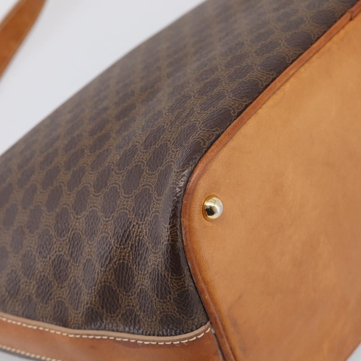 CELINE Macadam Canvas Shoulder Bag PVC Leather Brown Gold Auth ka6930