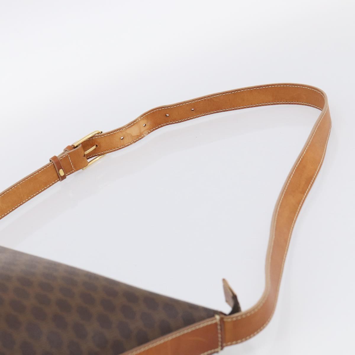 CELINE Macadam Canvas Shoulder Bag PVC Leather Brown Gold Auth ka6930