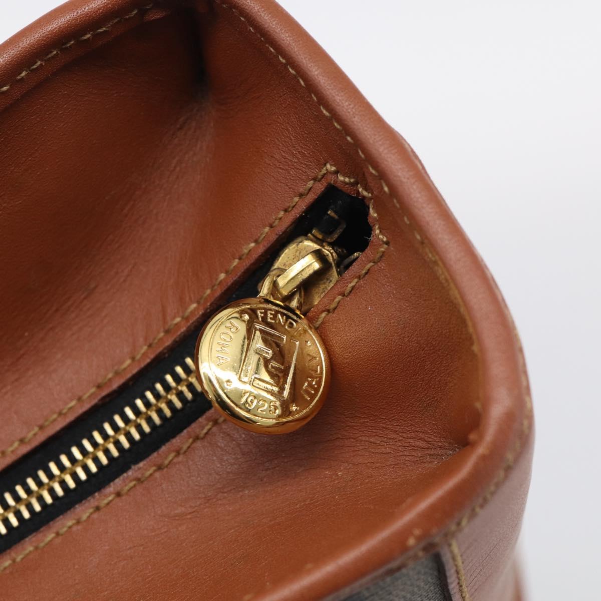 FENDI Pequin Canvas Hand Bag PVC Black Brown Auth ka6932