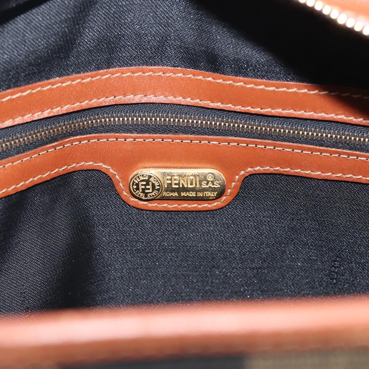 FENDI Pequin Canvas Hand Bag PVC Black Brown Auth ka6932