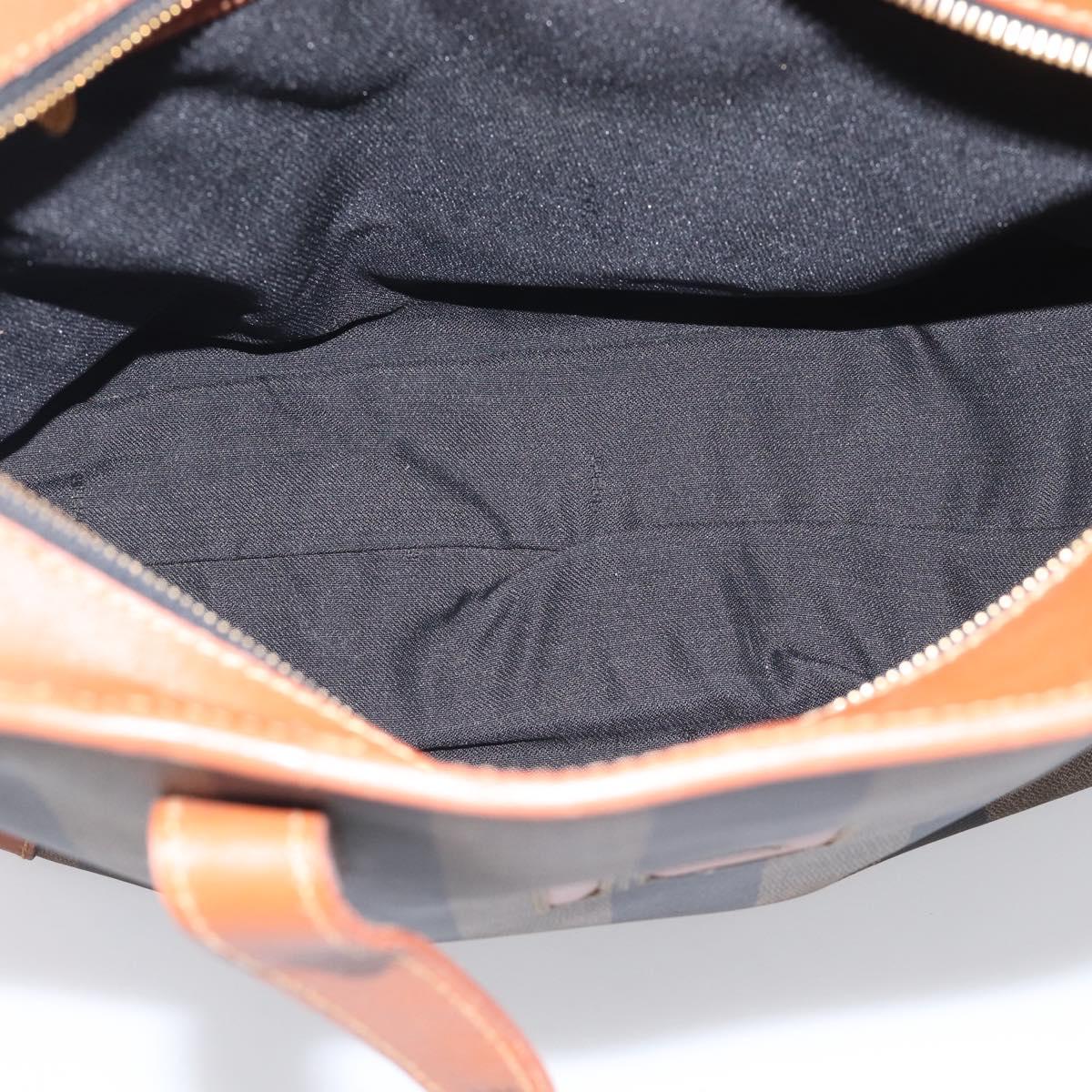 FENDI Pequin Canvas Hand Bag PVC Black Brown Auth ka6932