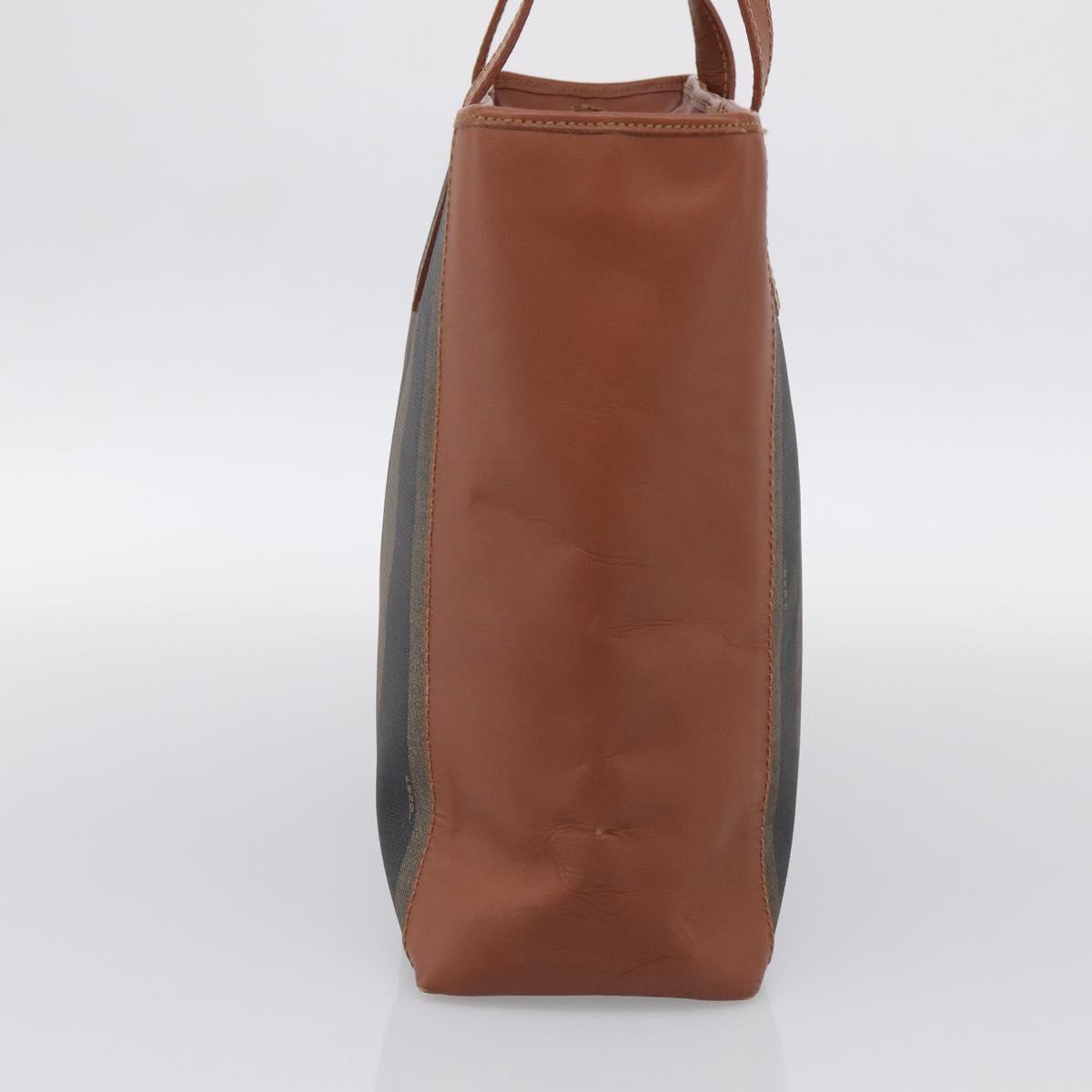 FENDI Pequin Canvas Hand Bag PVC Black Brown Auth ka6932