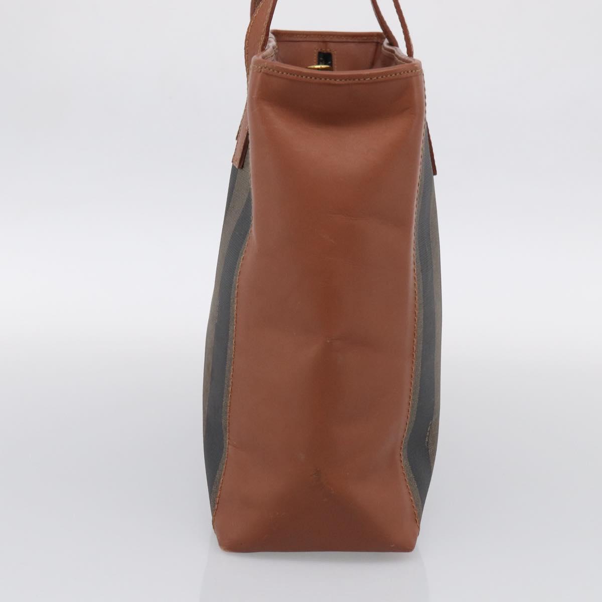 FENDI Pequin Canvas Hand Bag PVC Black Brown Auth ka6932