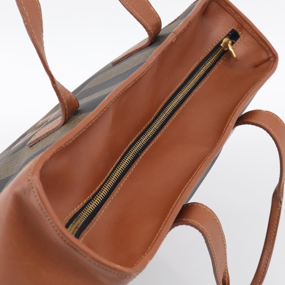 FENDI Pequin Canvas Hand Bag PVC Black Brown Auth ka6932