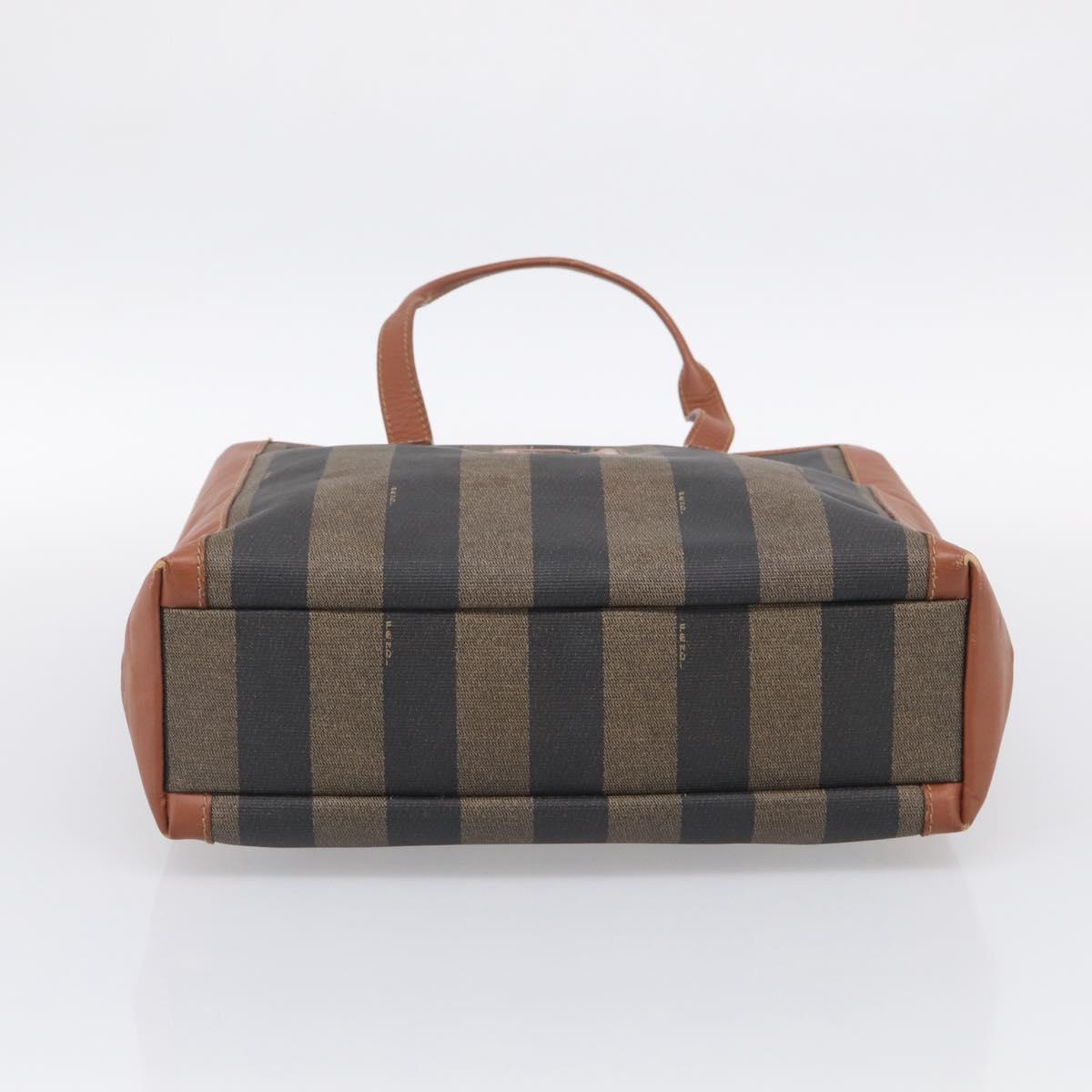 FENDI Pequin Canvas Hand Bag PVC Black Brown Auth ka6932