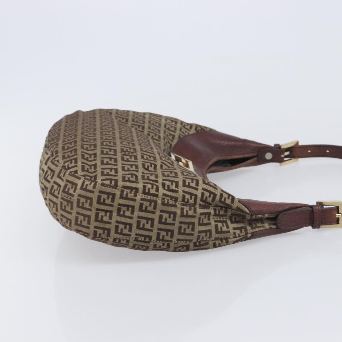 FENDI Zucchino Canvas Shoulder Bag Beige Gold 8BR552 Auth ka6934A