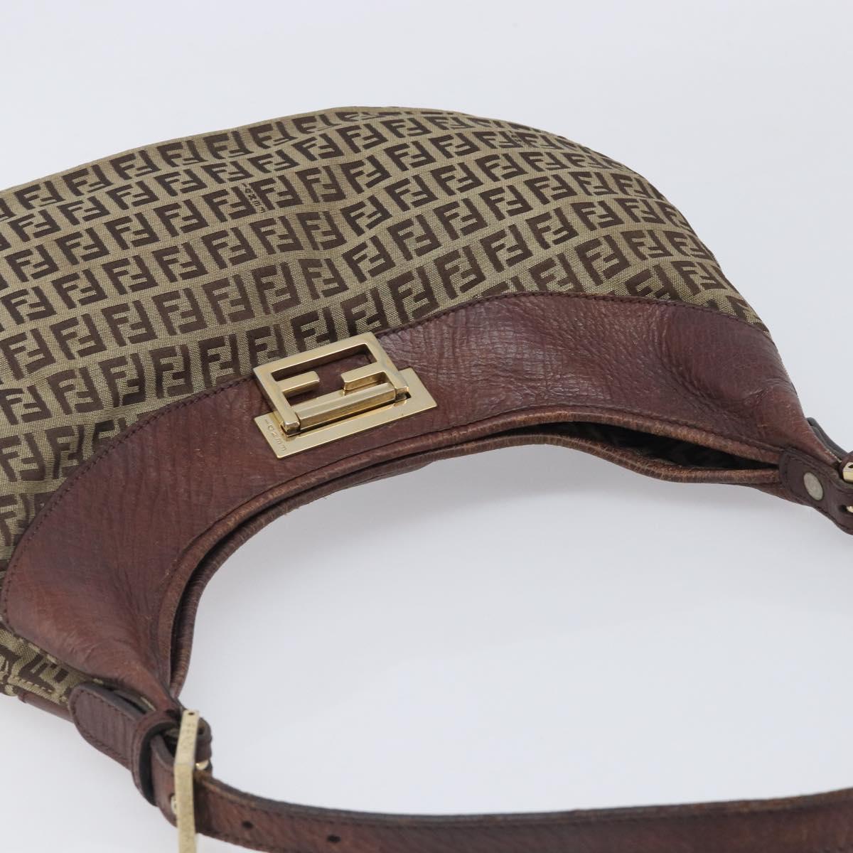 FENDI Zucchino Canvas Shoulder Bag Beige Gold 8BR552 Auth ka6934A