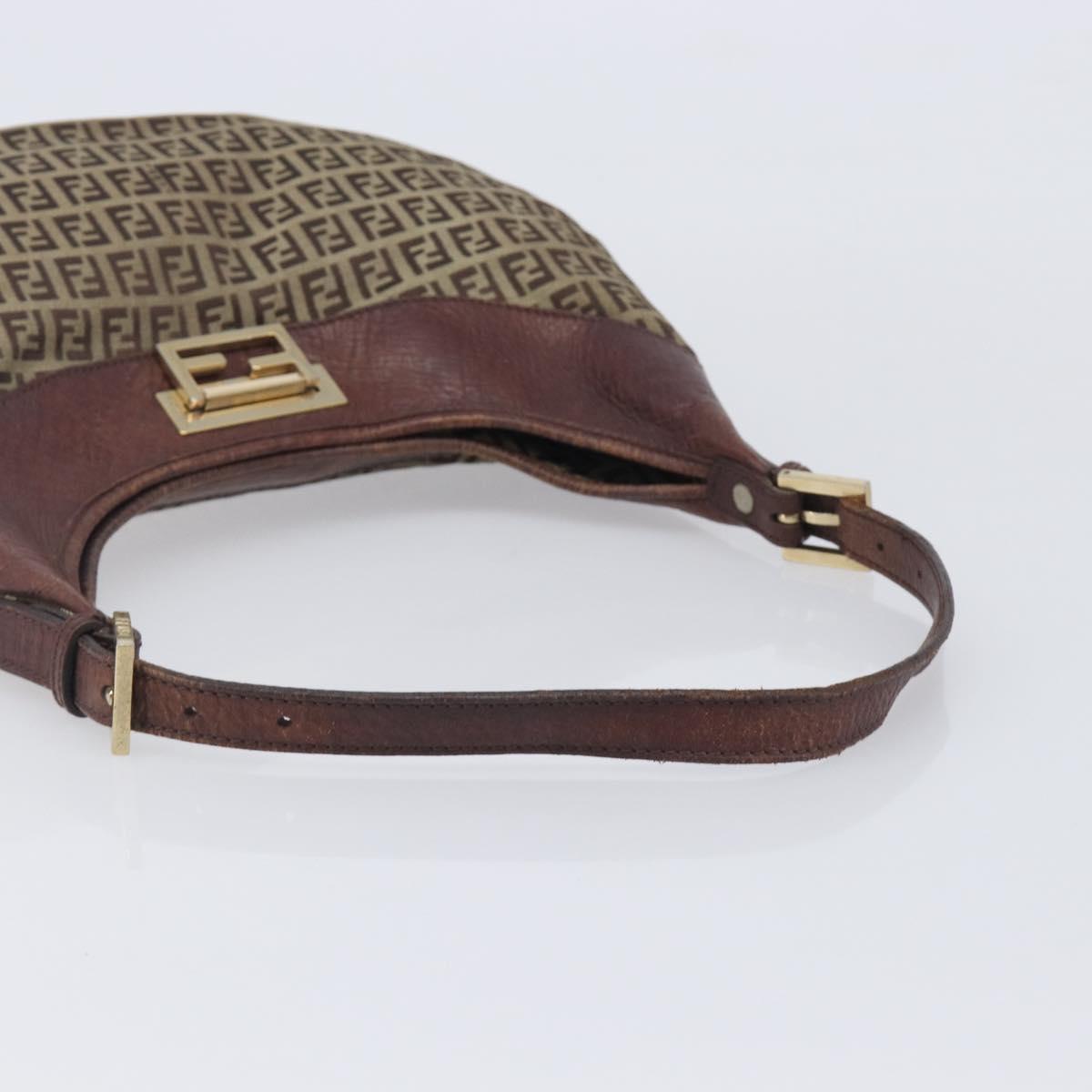 FENDI Zucchino Canvas Shoulder Bag Beige Gold 8BR552 Auth ka6934A