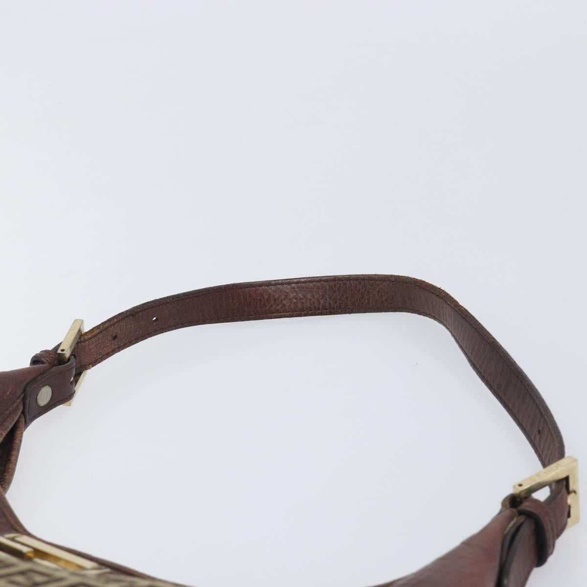 FENDI Zucchino Canvas Shoulder Bag Beige Gold 8BR552 Auth ka6934A
