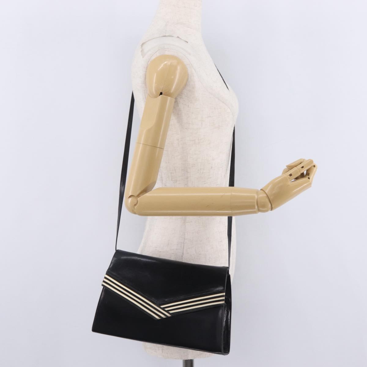 Bally Shoulder Bag Leather Black Gold Auth ka6937