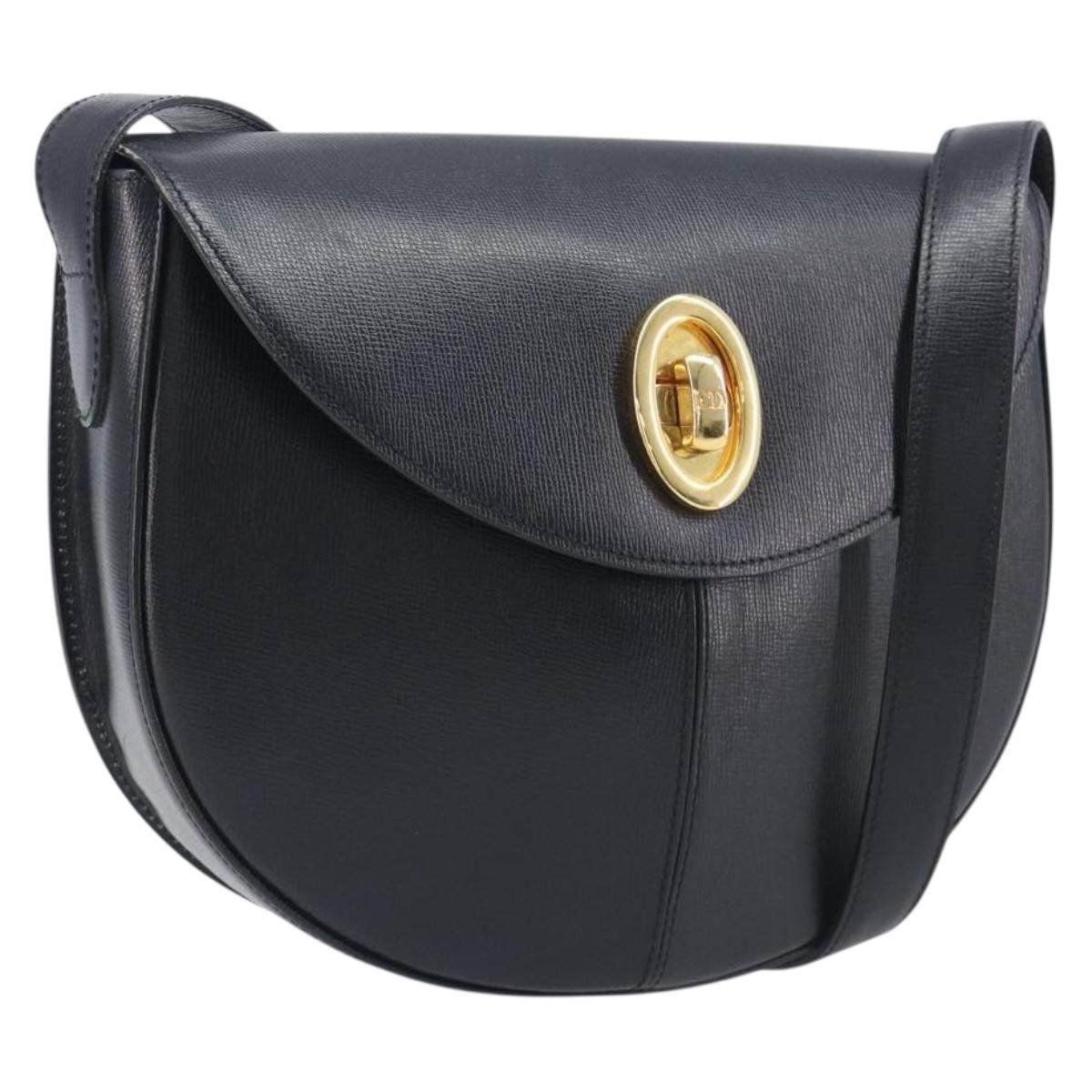 Christian Dior Shoulder Bag Leather Black Gold Auth ka6938