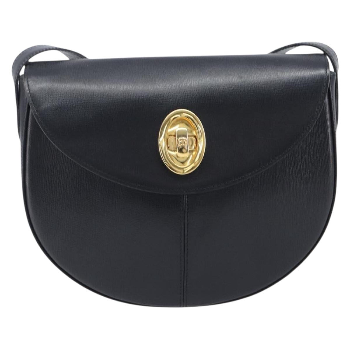 Christian Dior Shoulder Bag Leather Black Gold Auth ka6938