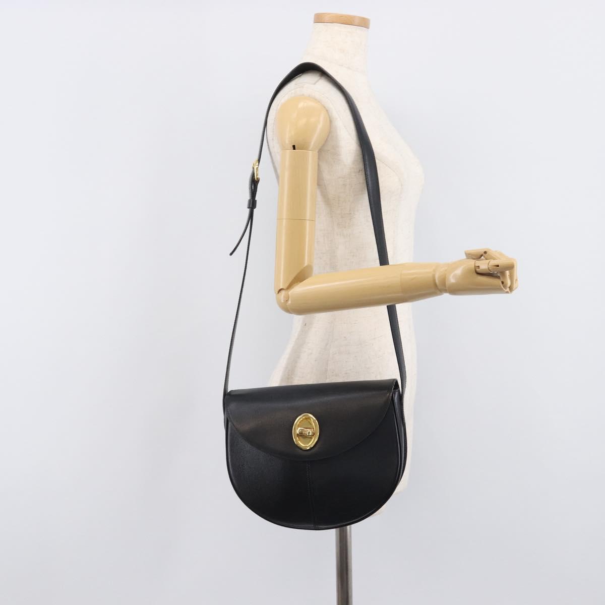Christian Dior Shoulder Bag Leather Black Gold Auth ka6938